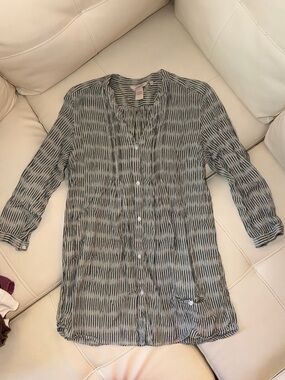Sundance Striped Button-Front Tunic - Gray/White